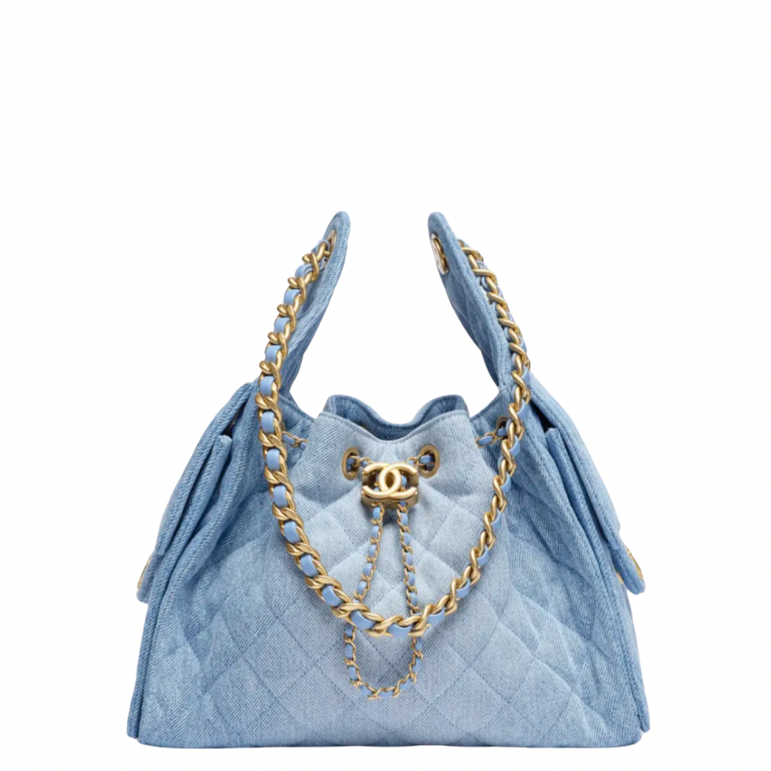Chanel 25 Small Handbag Hobo Washed Denim Blue