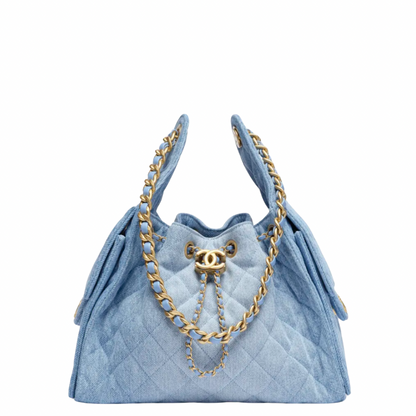 Chanel 25 Small Handbag Hobo Washed Denim Blue