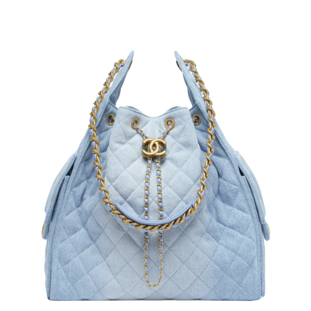 Chanel 25 Medium Handbag Hobo Washed Denim Blue