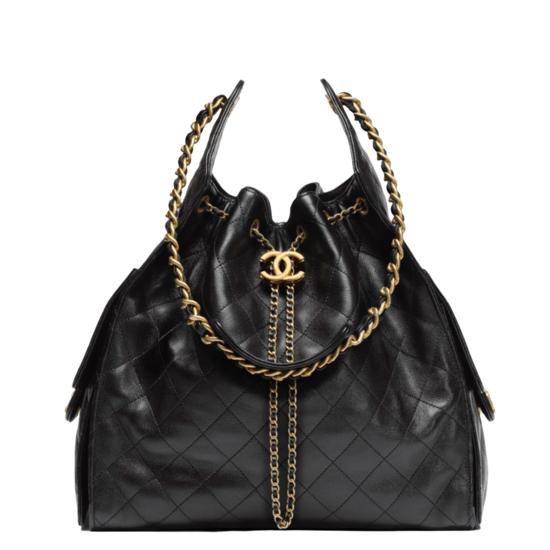 Chanel 25 Medium Handbag Hobo Grained Calfskin & Gold Tone Metal Black