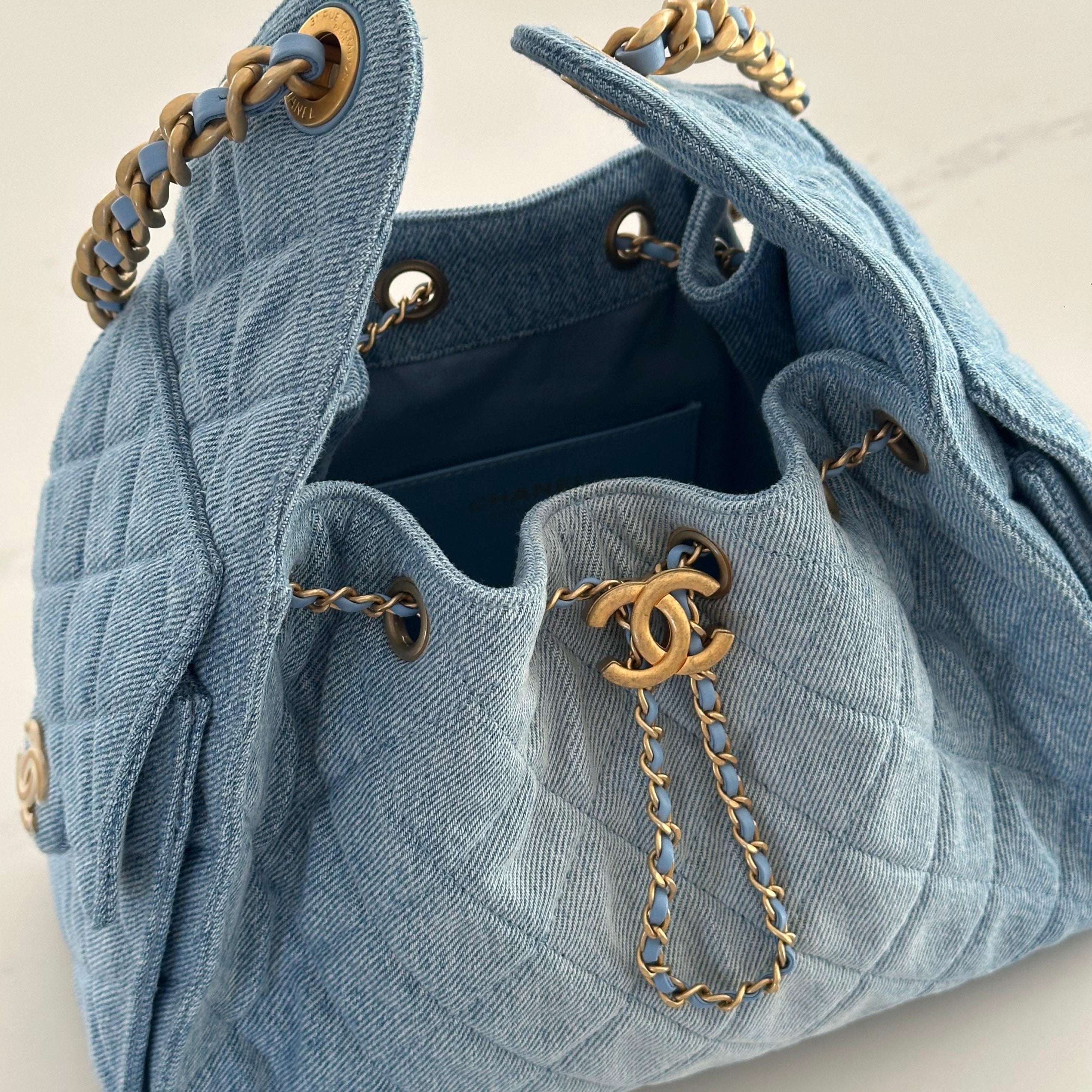 Chanel 25 Small Handbag Hobo Washed Denim Blue