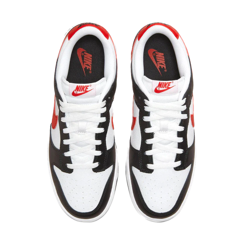 dunk low black white red